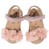 Babywalker  Δερμάτινο Πέδιλο με Chiffon Λουλούδια σε Ροζ Χρώμα MI.1633